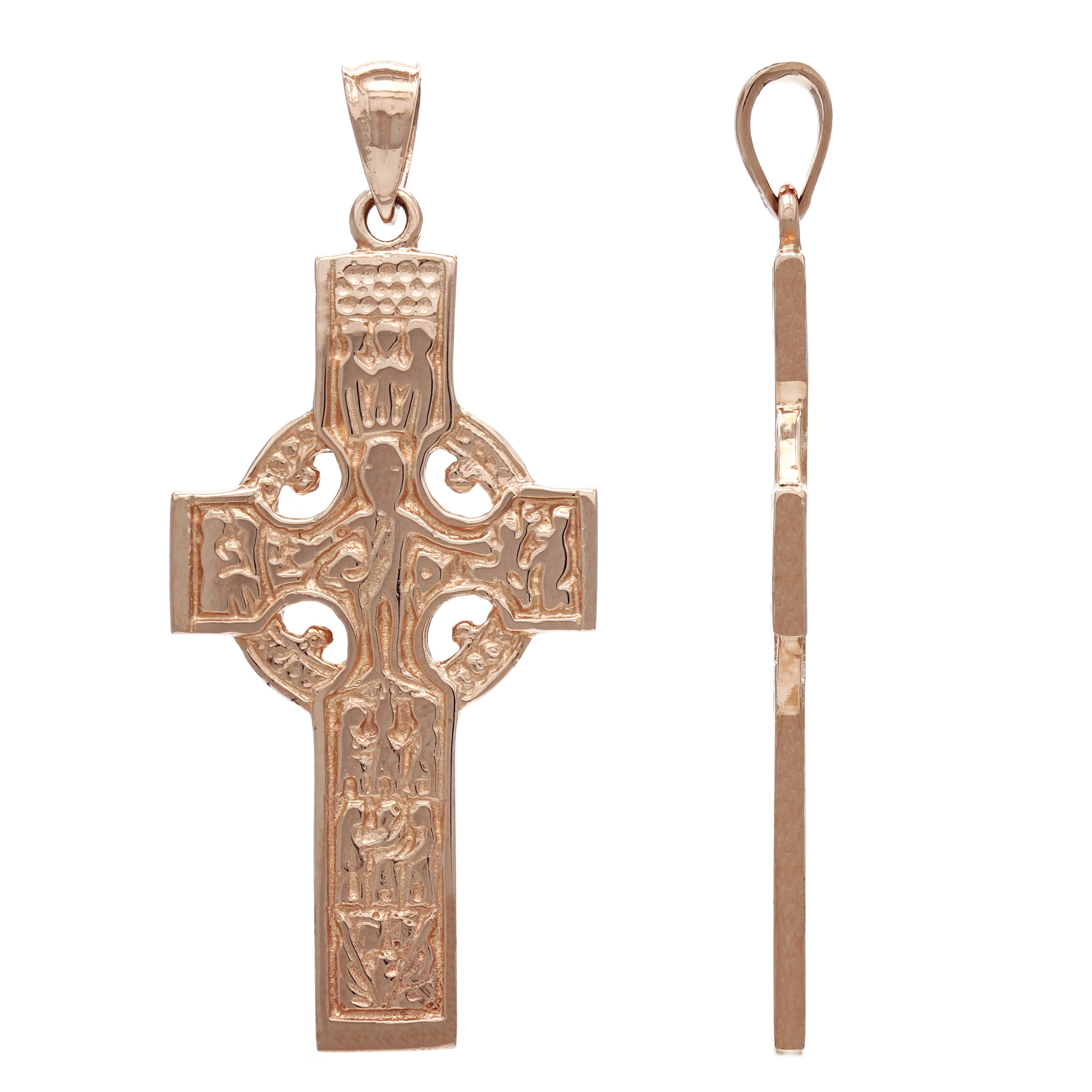 14k Rose Gold Reversible Double Sided Celtic Cross Religious Pendant 6.8 grams - Rose