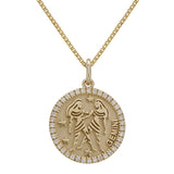 14k Yellow Gold Diamond Zodiac Sign Gemini Pendant Necklace 18" - Gemini,Yellow