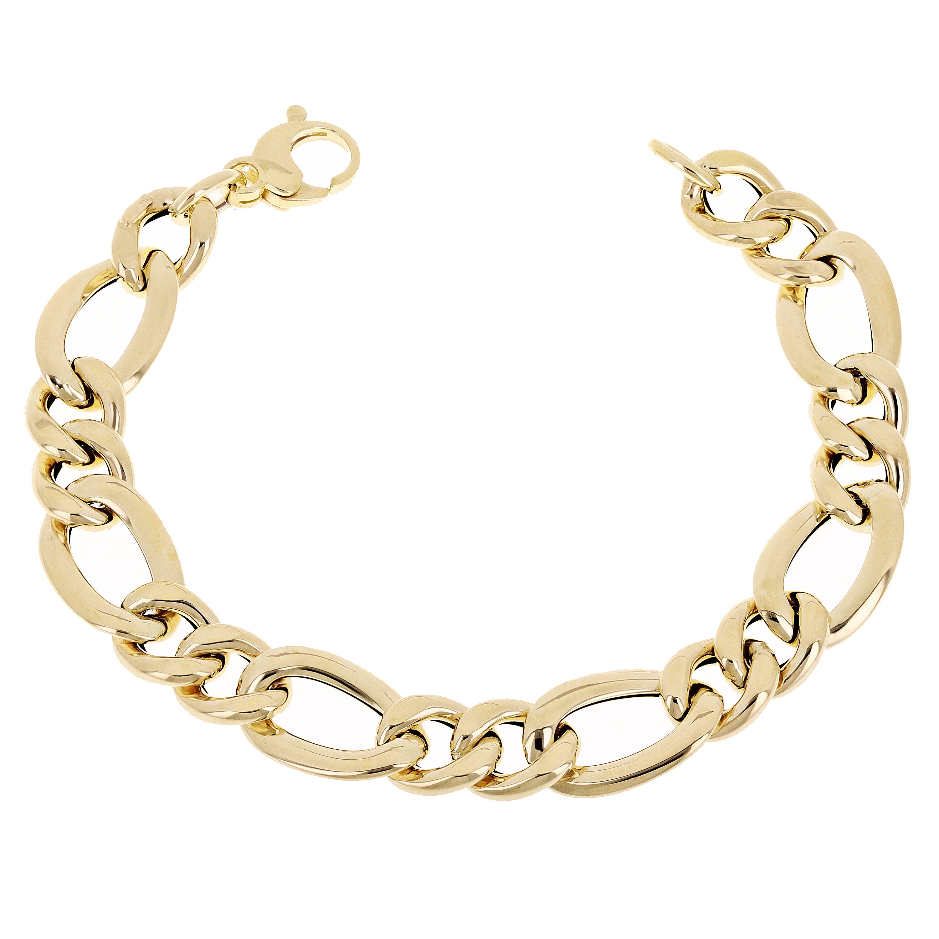 Women's Italian 14k Yellow Gold Hollow Figaro Chain Bracelet 7.5" 12mm 6.7 grams