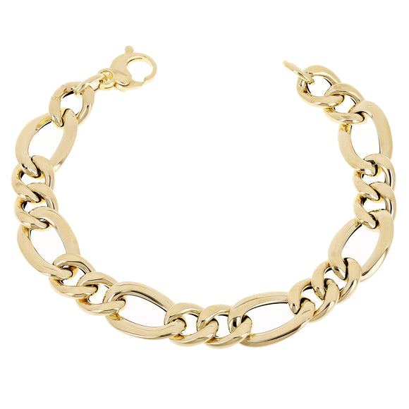 Women's Italian 14k Yellow Gold Hollow Figaro Chain Bracelet 7.5