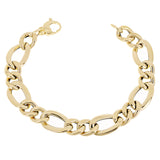 Women's Italian 14k Yellow Gold Hollow Figaro Chain Bracelet 7.5" 12mm 6.7 grams