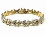 Italian 14k Two Tone Gold Fancy X Criss Cross Bracelet 7" 9mm 11 grams