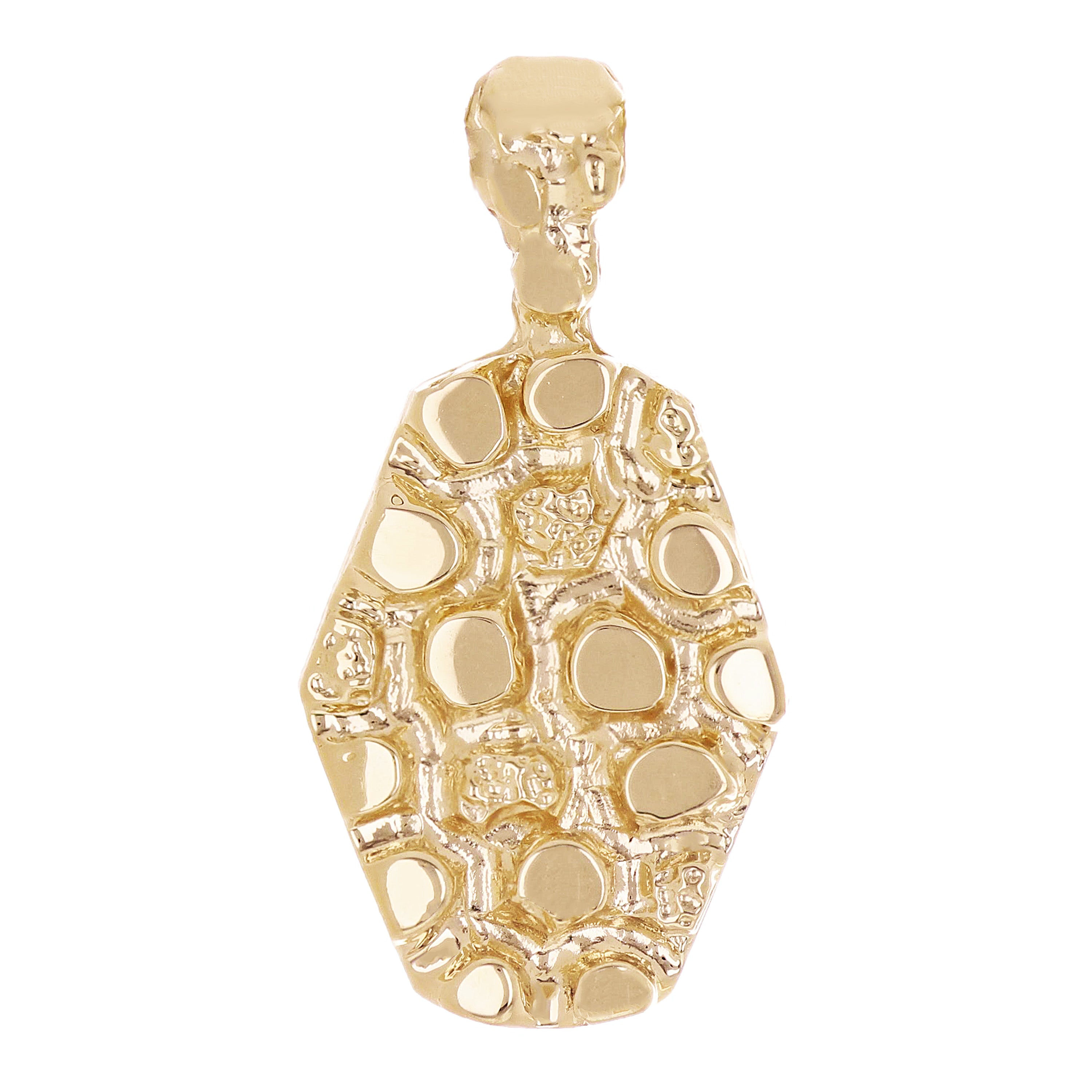 14k Yellow Gold Solid Hexagon Nugget Charm Pendant 1.3" 6.6 grams