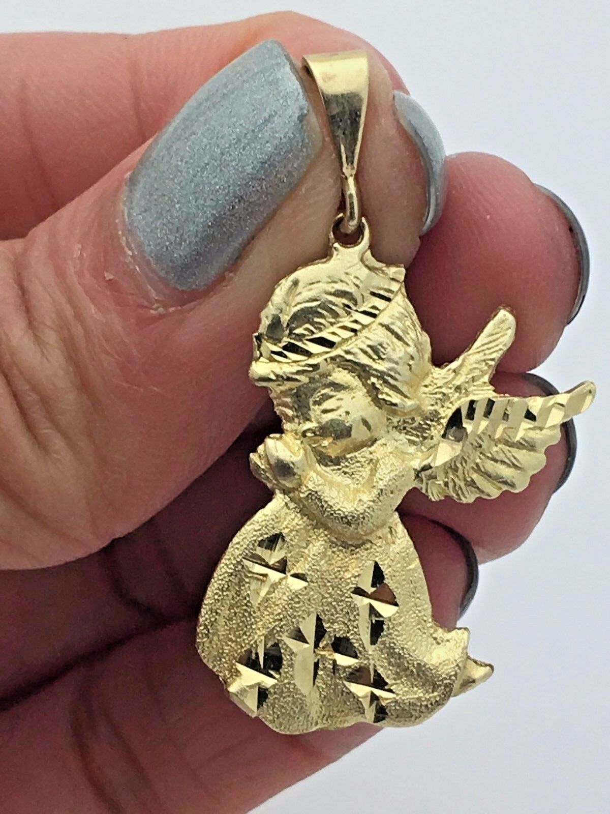 10k Yellow Gold Diamond Cut Praying Little Angel Charm Pendant 3.6 grams