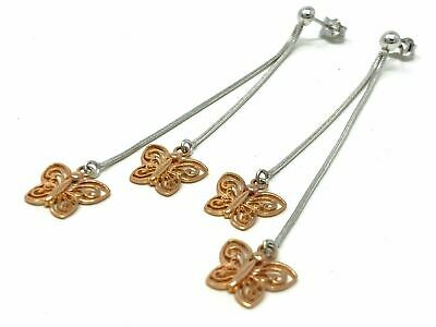 14K Two Tone Gold Butterfly Drop Dangle Earrings 3