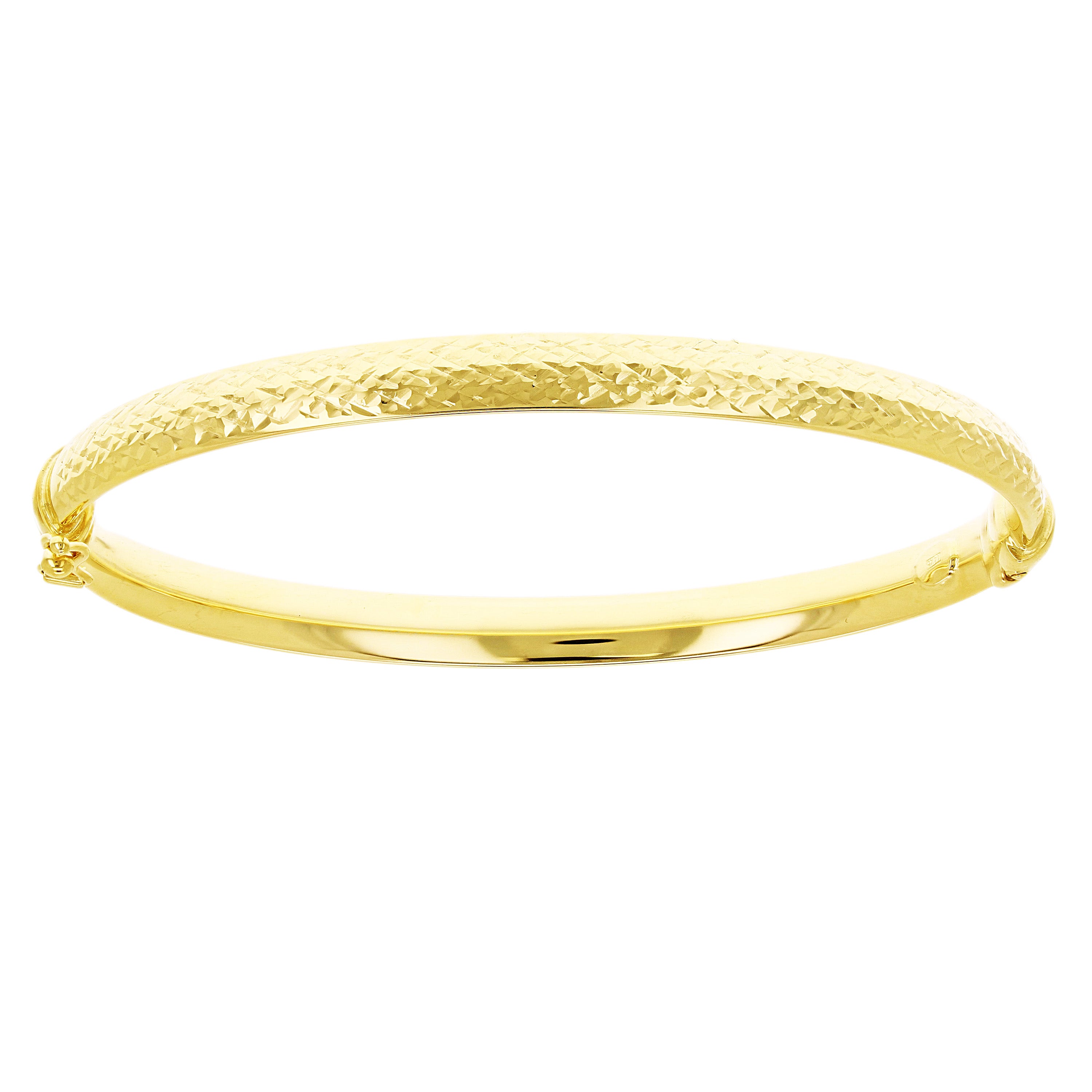 Italian 14k Yellow Gold Hollow Diamond Cut Bangle Bracelet 7" 5.3mm 5 grams