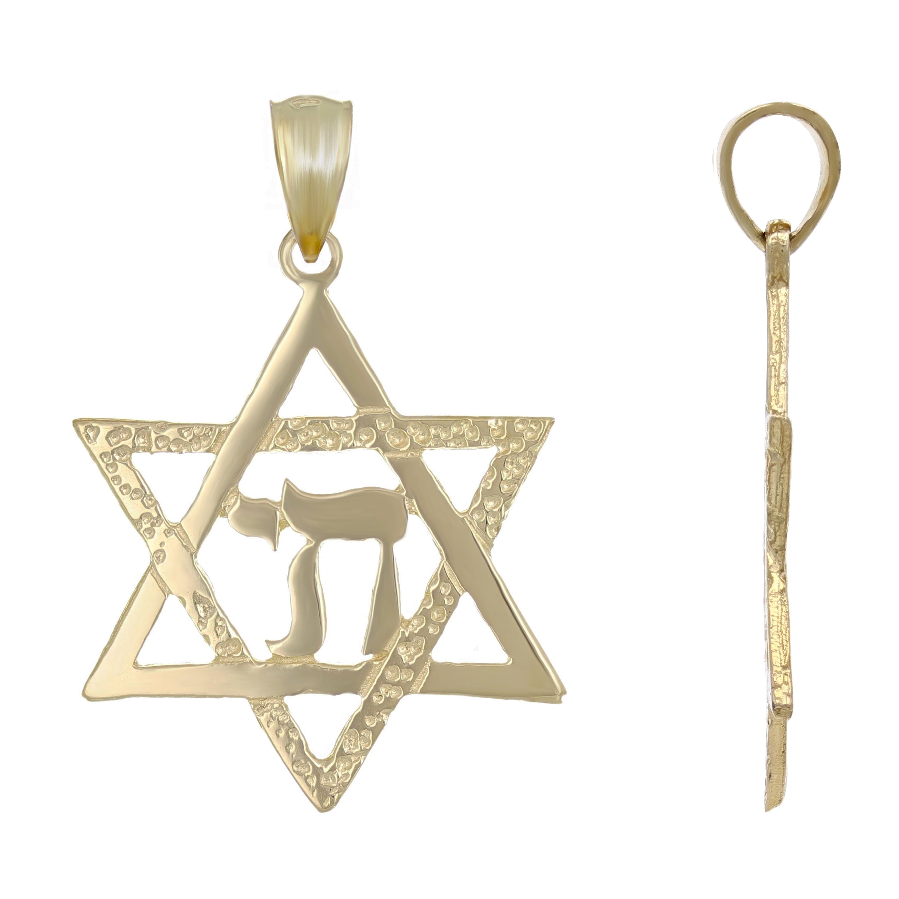 14k Yellow Gold Jewish Star Of David Hebrew Chai Charm Pendant 2.2 grams - Yellow