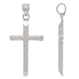 14k White Gold Diamond Cut Cross Religious Charm Pendant 1.3" 2.5 grams - White