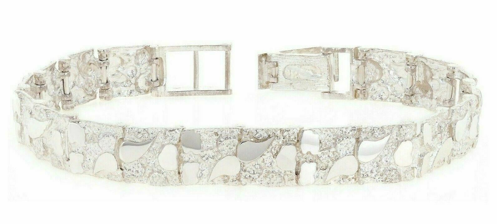 925 Sterling Silver Solid Nugget Bracelet Adjustable 8" 9.5mm 21.2 grams