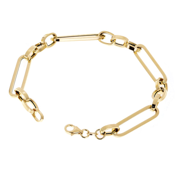 Italian 14k Yellow Gold Hollow Paper Clip Chain Bracelet  8