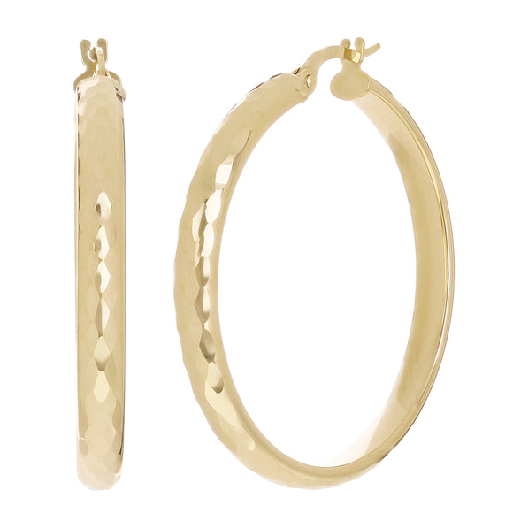 Italian 14k Yellow Gold Hollow Diamond Cut Hoop Earrings 1.4