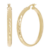 Italian 14k Yellow Gold Hollow Diamond Cut Hoop Earrings 1.4" 3.8mm 3.1 grams