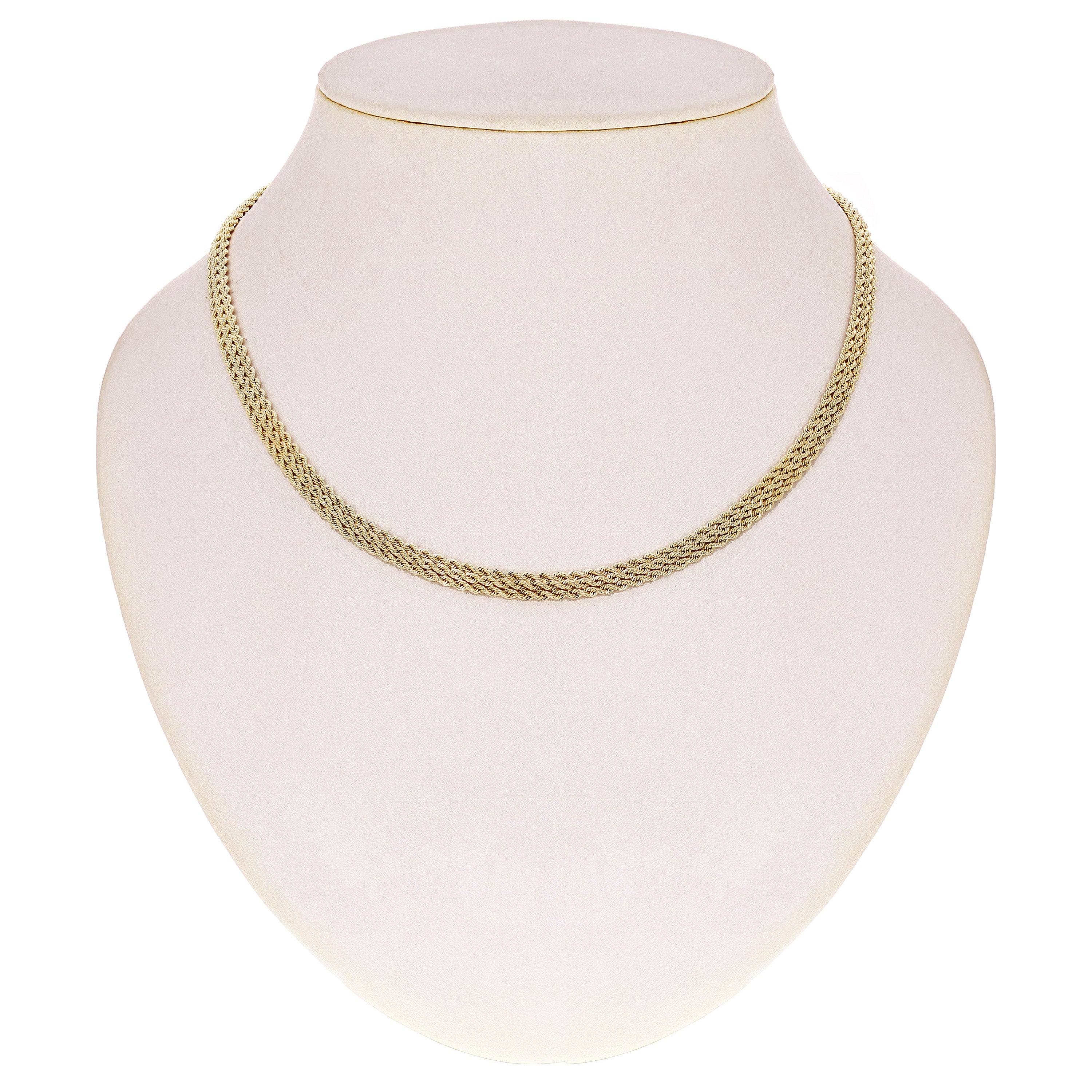 Italian 14k Yellow Gold Triple Strand Rope Chain Necklace 18.5" 6mm 8.9 grams - 18.5",6mm