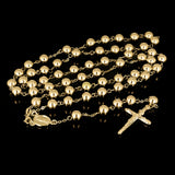 Italian 14k Yellow Gold High Polish Plain 8mm Rosary Chain Necklace 30" 28.6gram