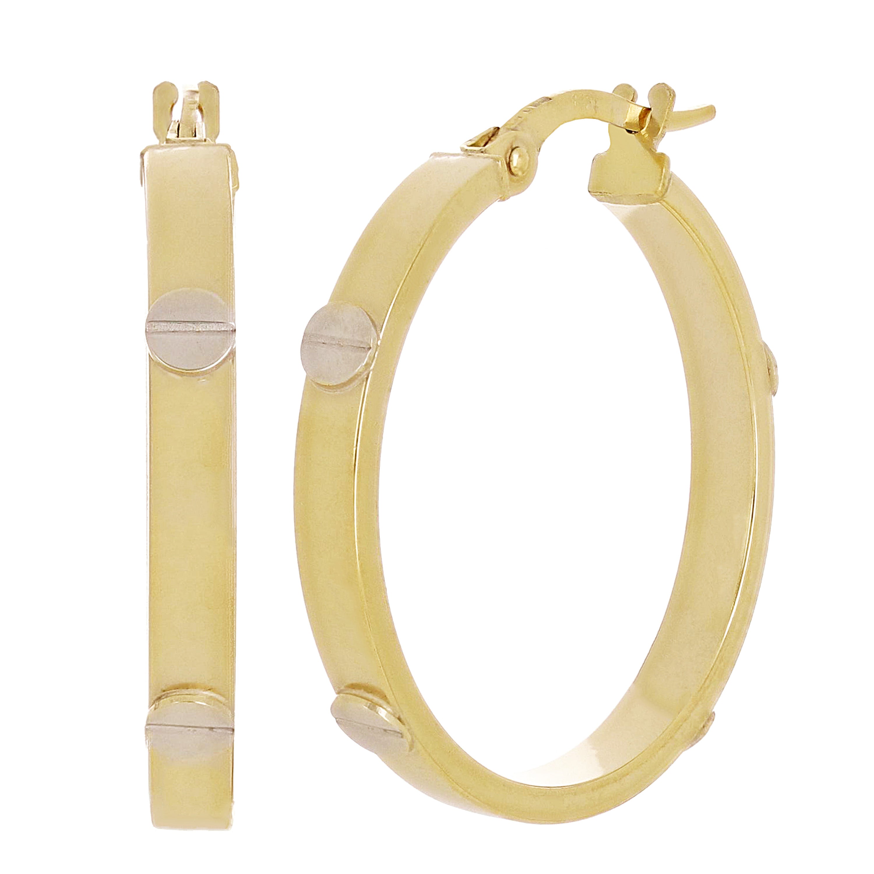 Italian 14k Two-Tone Gold Hollow Screw Design Hoop Earrings 1" 3mm 2.3 grams