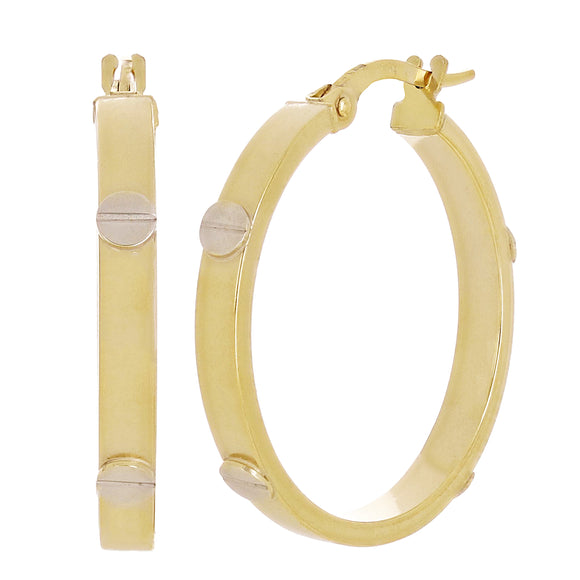 Italian 14k Two-Tone Gold Hollow Screw Design Hoop Earrings 1