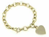 14k Yellow Gold Rolo Link  Heart Charm Bracelet 7.75" 16.5 grams