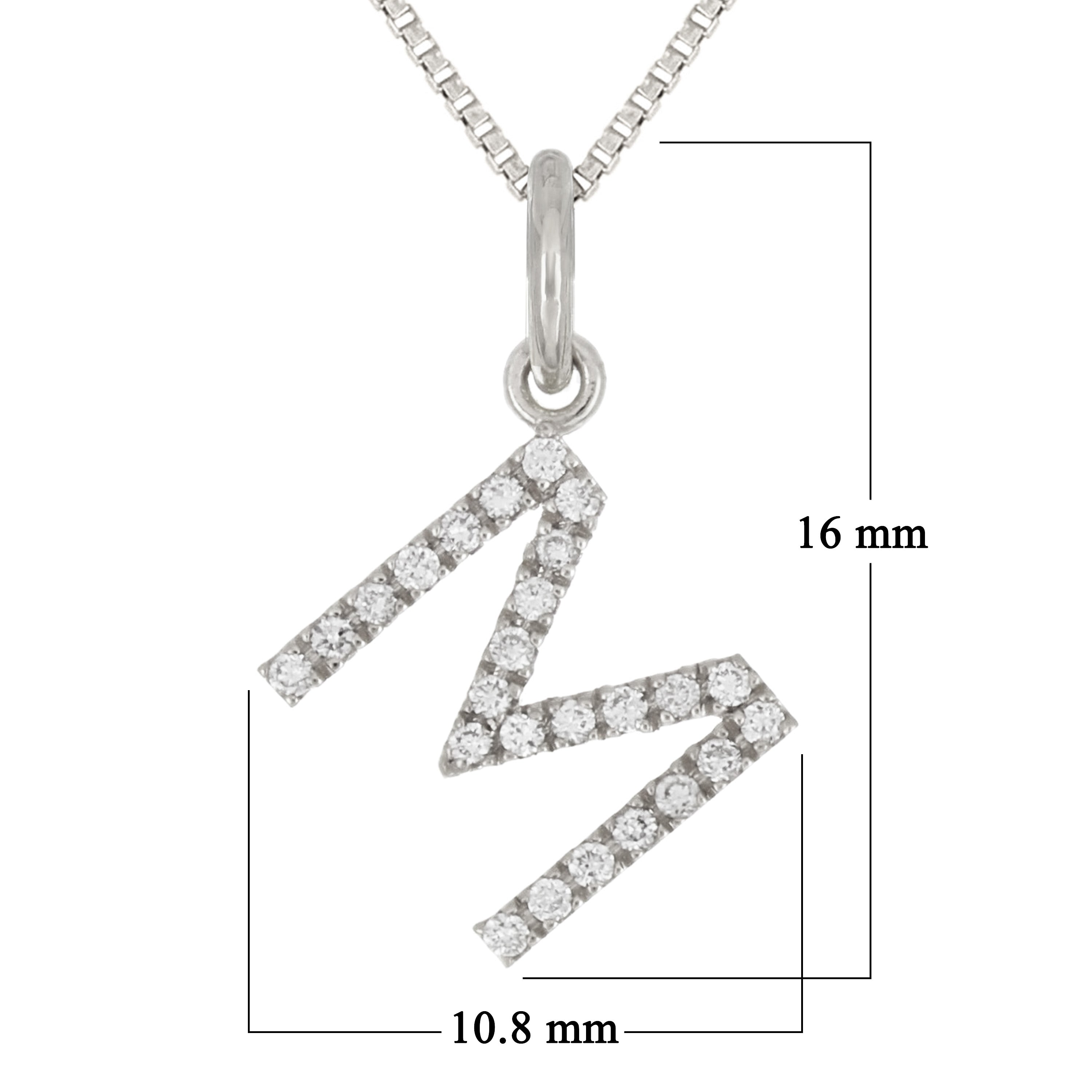 14k White Gold Diamond Initial Letter M Charm Pendant Necklace 18" - Letter M,White