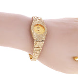 Womens 10k Yellow Gold Nugget Link Bracelet Geneve Wrist Watch with Diamond 7.5"
