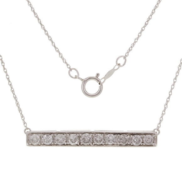 14k White Gold 1ctw Diamond Elongated Bar Pendant Layer Necklace