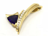 18k Yellow Gold Trillion Amethyst Charm Pendant with Diamonds 1.35" 8.3g