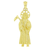 14k Yellow Gold Solid Santa Muerte Grim Reaper Angel of Death Charm Pendant 5.4g
