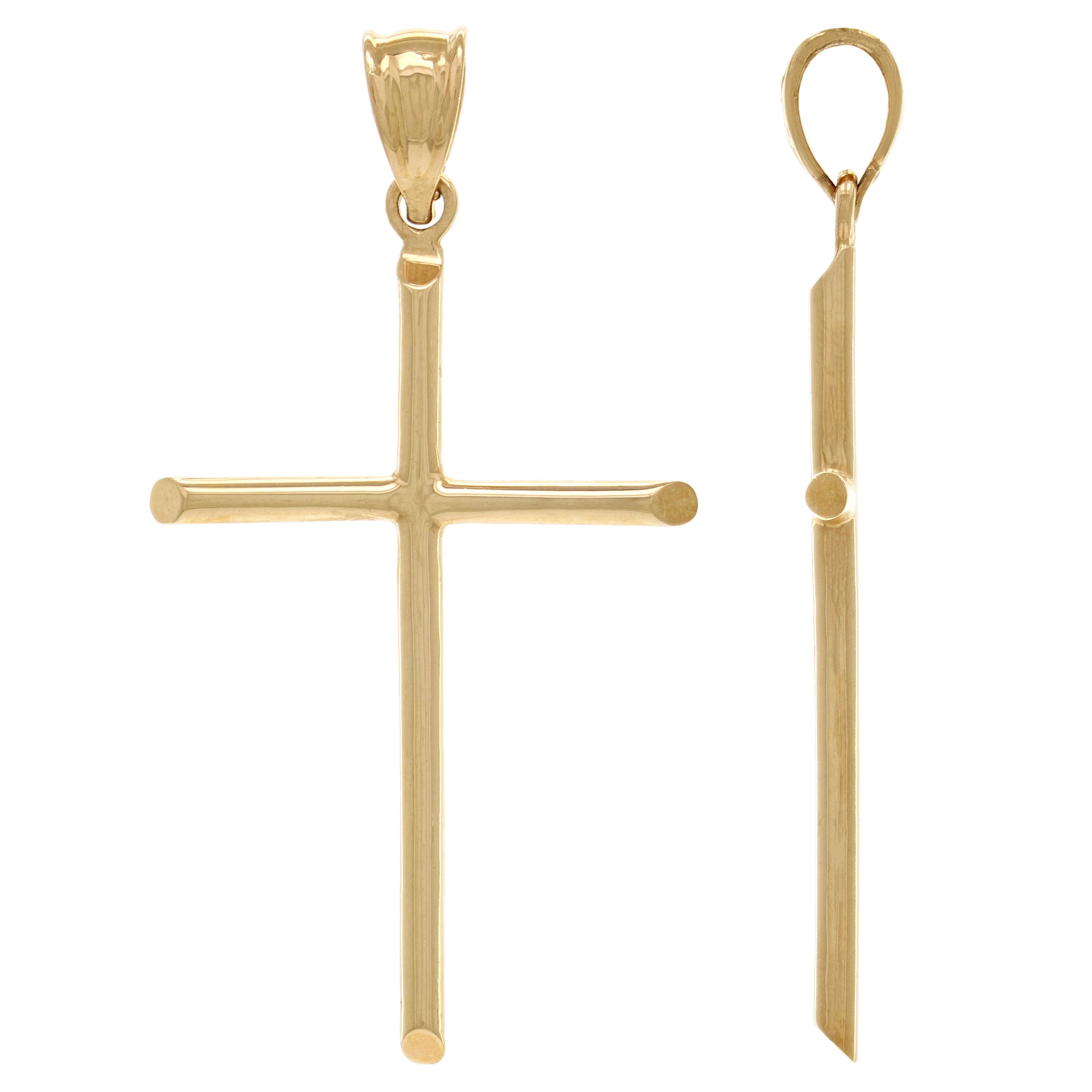 14k Yellow Gold Solid Plain Cross Religious Charm Pendant 1.7" 3.5g Large