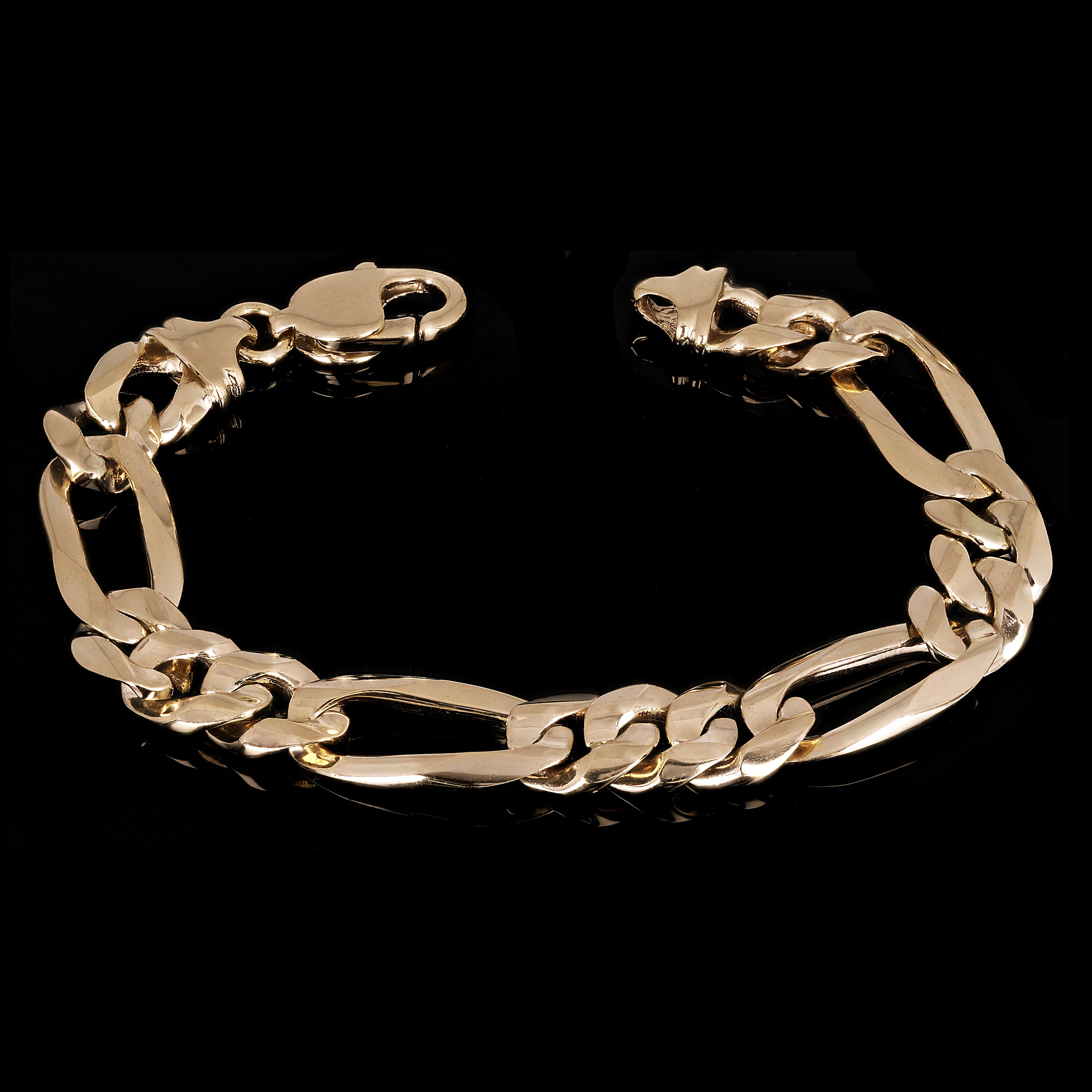 Men's 10k Yellow Gold Solid Heavy Figaro Chain Bracelet 7" 15mm 52 grams - 7" 52 grams