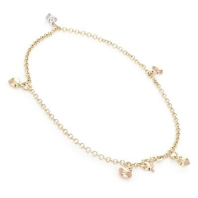 14k Tri Color Gold Heart Charm Anklet Bracelet 10