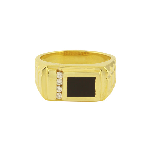 Men's 14k Yellow Gold Ring Square Black Onyx & Natural Genuine Diamond Size 10.5