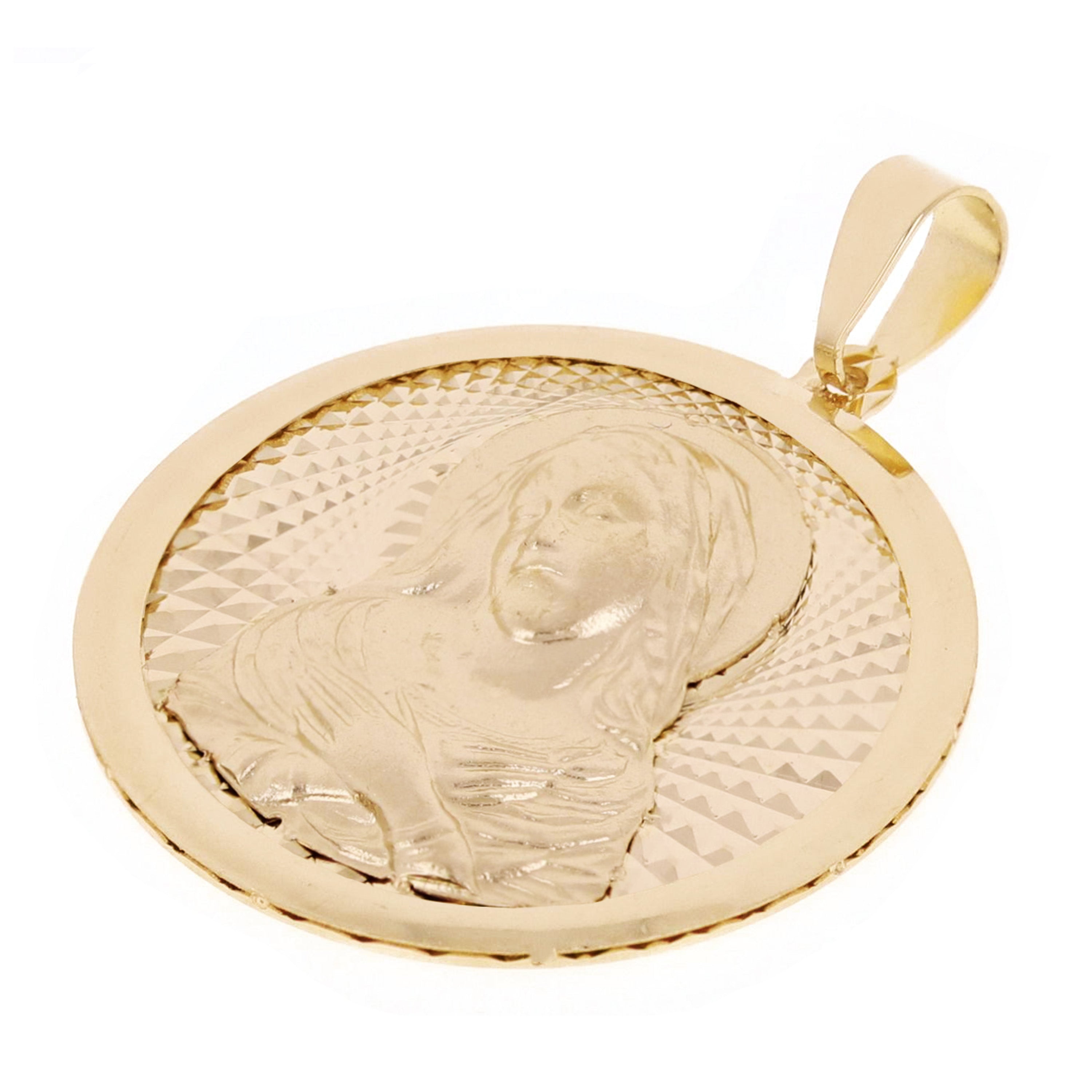 Italian 14k Yellow Gold Madonna Virgin Mary Medal Charm Pendant 1.1" 2.7 grams - 2.7 grams