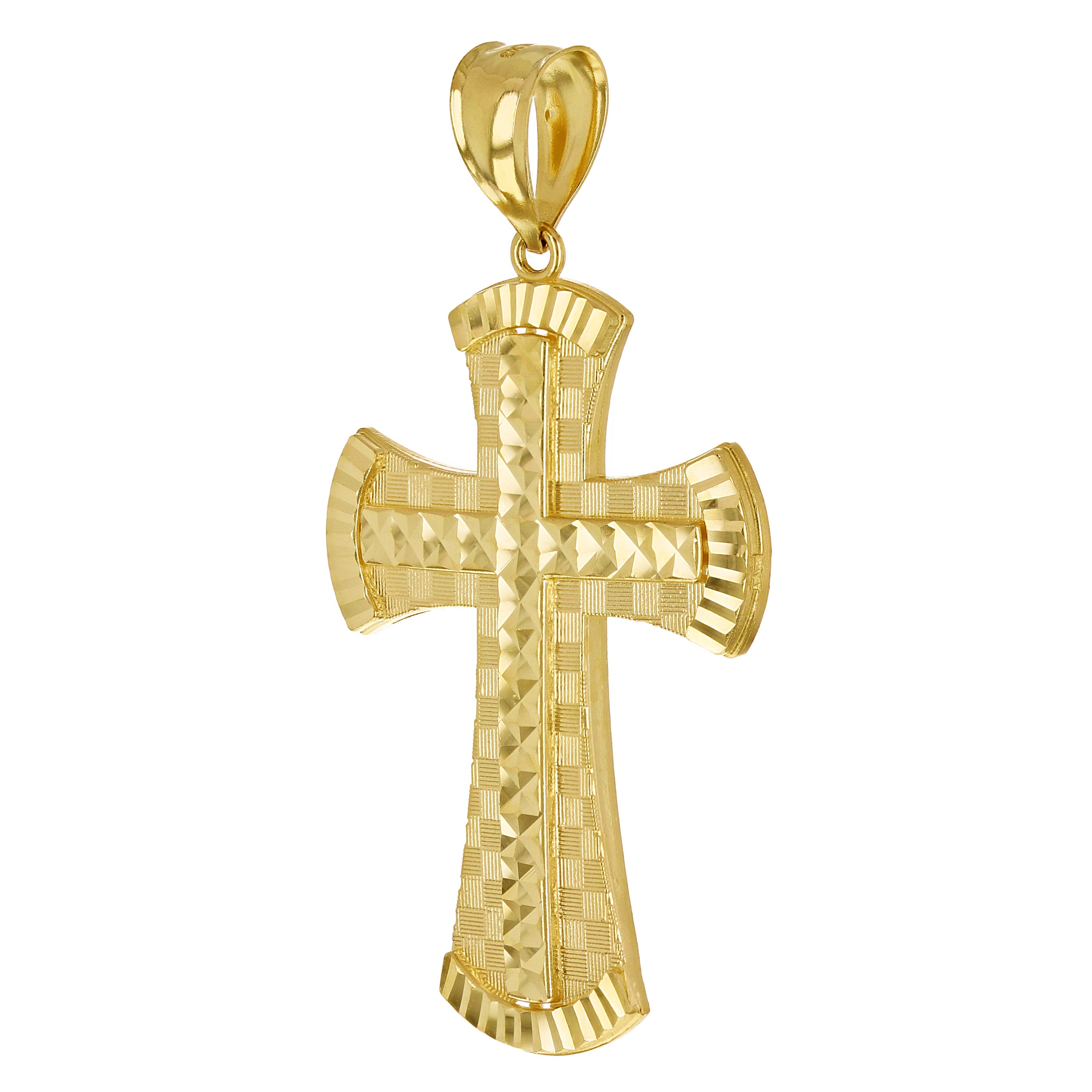 14k Yellow Gold 3D Diamond Cut Cross Pendant 2.7" 11 grams