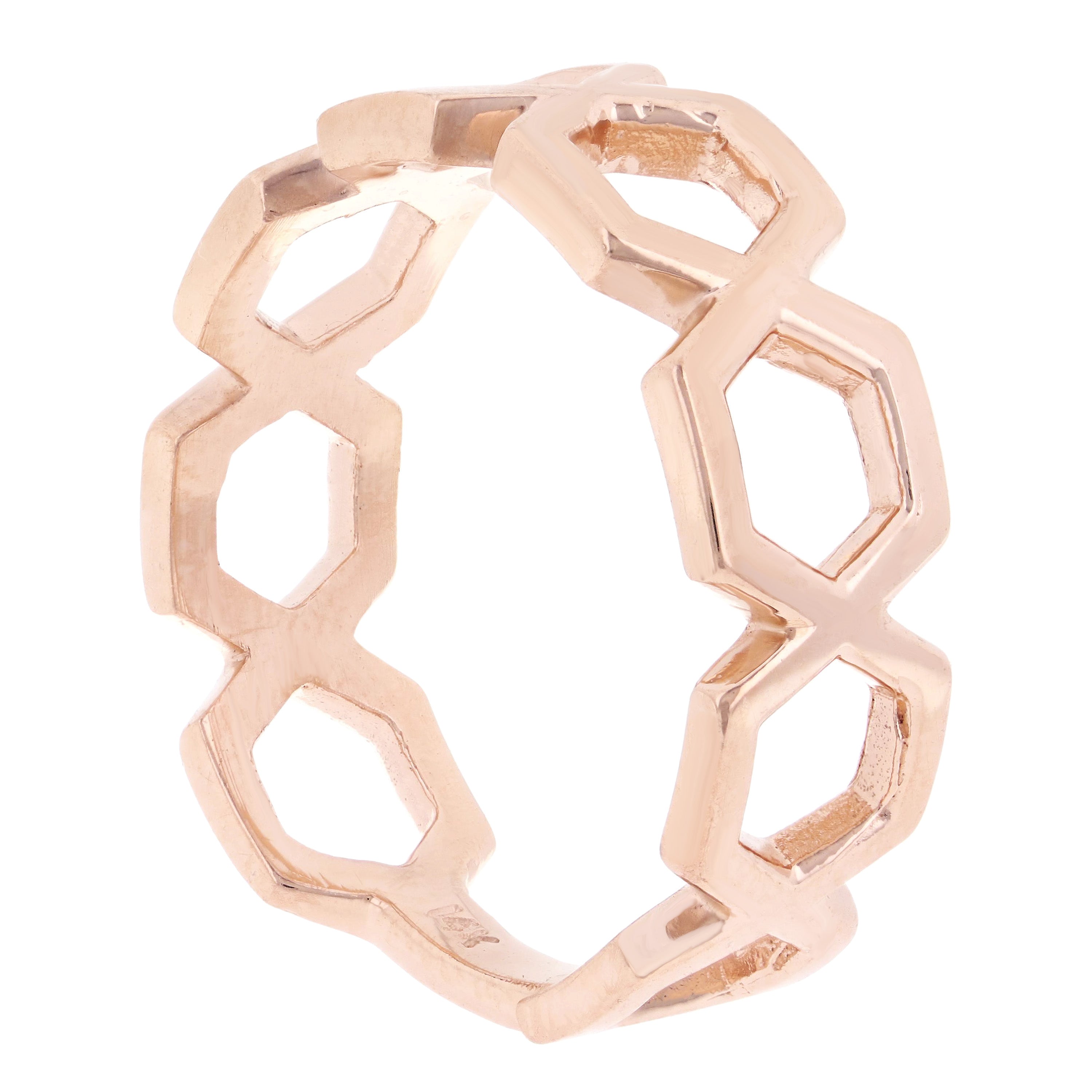 14k Rose Gold Wide Hexagon Stackable Ring 3.3 grams Size 6.75 - Rose