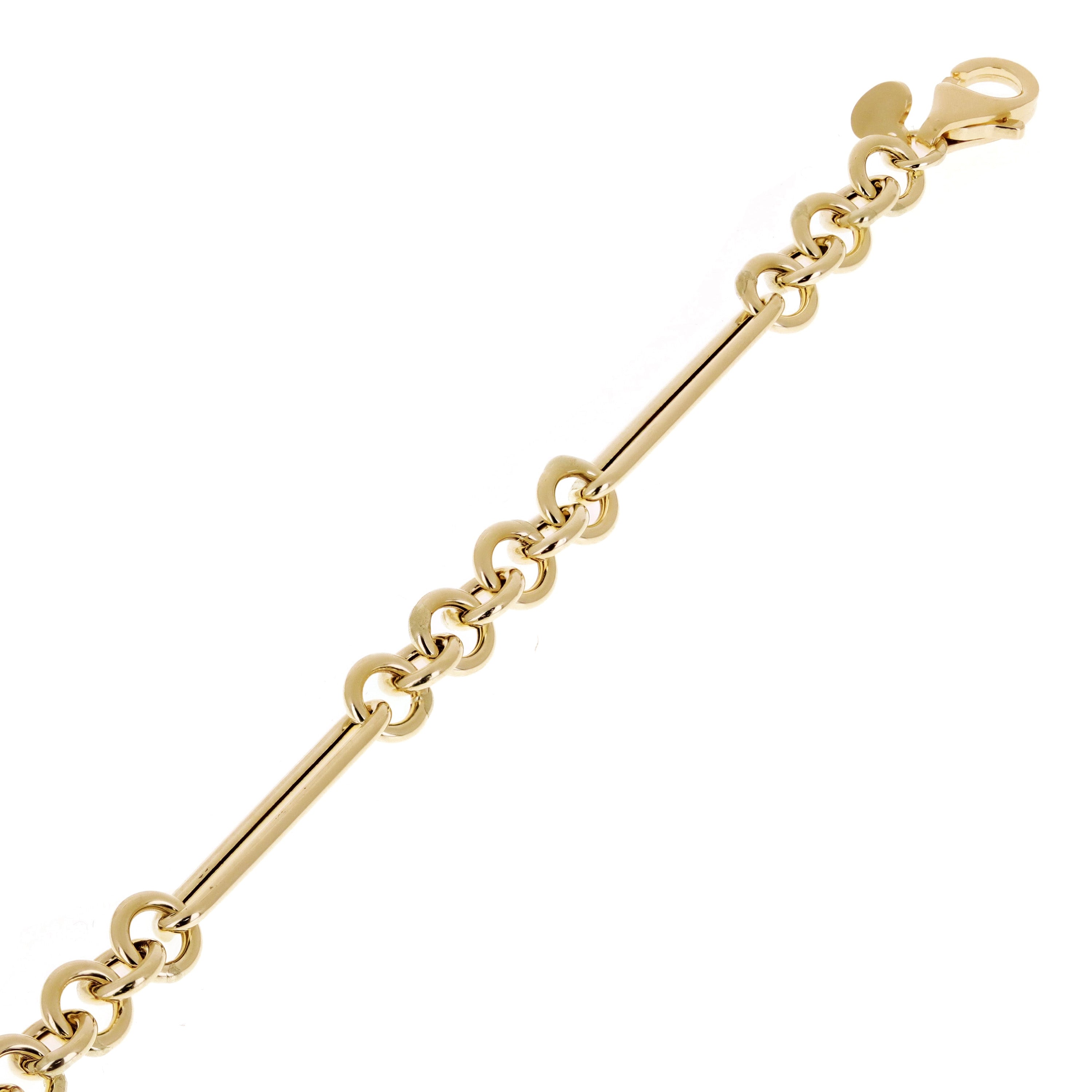 Italian 14k Yellow Gold Hollow Round & Paper Clip Link Bracelet 7.5" 5.5mm 3.8g