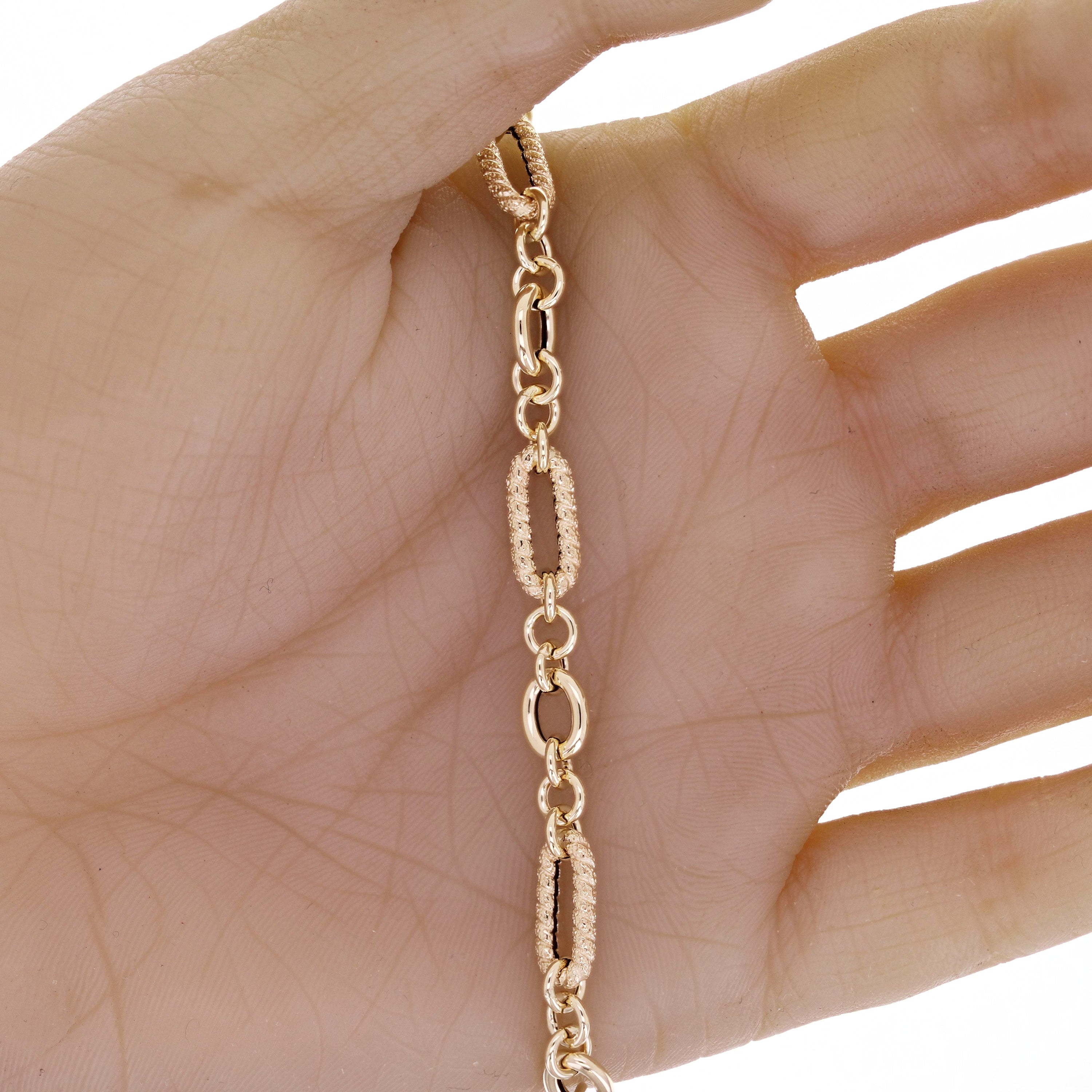 Italian 14k Yellow Gold Oval & Twist Paper Clip Link Bracelet 7.5" 6.6mm 3.6 grams