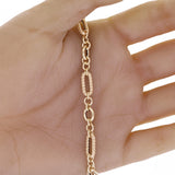 Italian 14k Yellow Gold Oval & Twist Paper Clip Link Bracelet 7.5" 6.6mm 3.6 grams