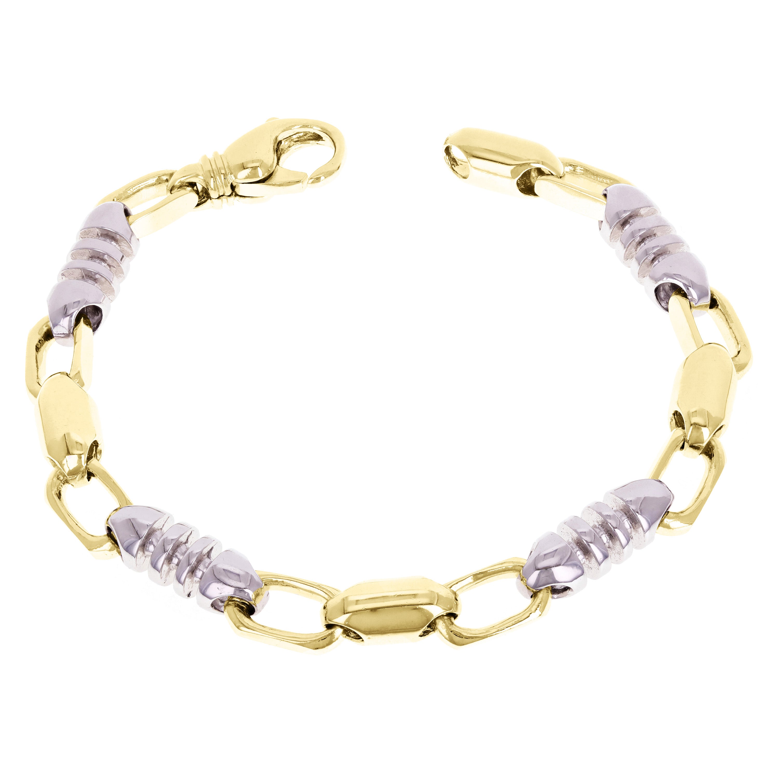 14k Yellow & White Gold Solid Handmade Link Chain Bracelet 7" 6.9mm 30.5 grams - 7"