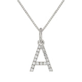 14k White Gold Diamond Initial Letter A Charm Pendant Necklace 18" - Letter A,White