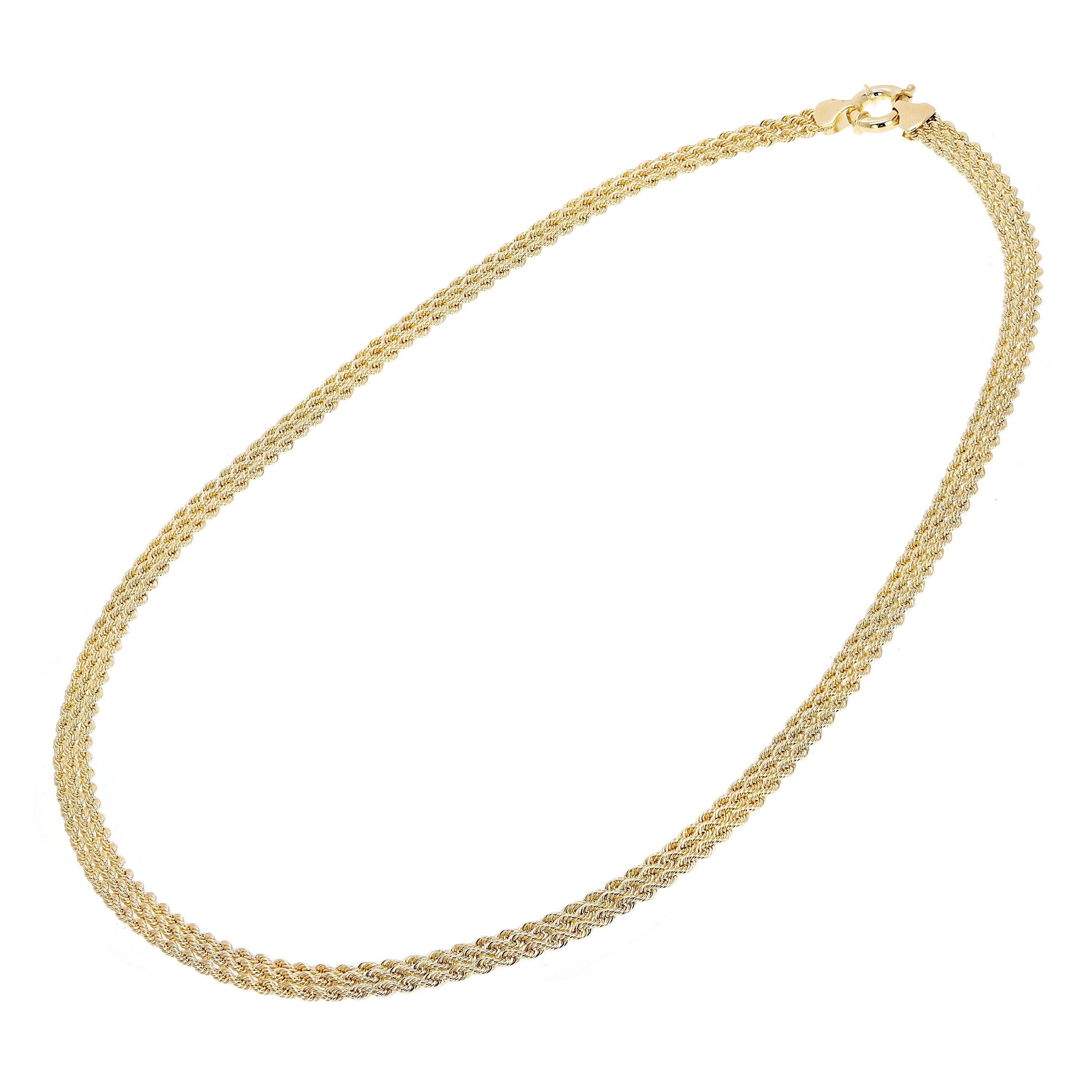 Italian 14k Yellow Gold Triple Strand Rope Chain Necklace 18.5" 6mm 8.9 grams - 18.5",6mm