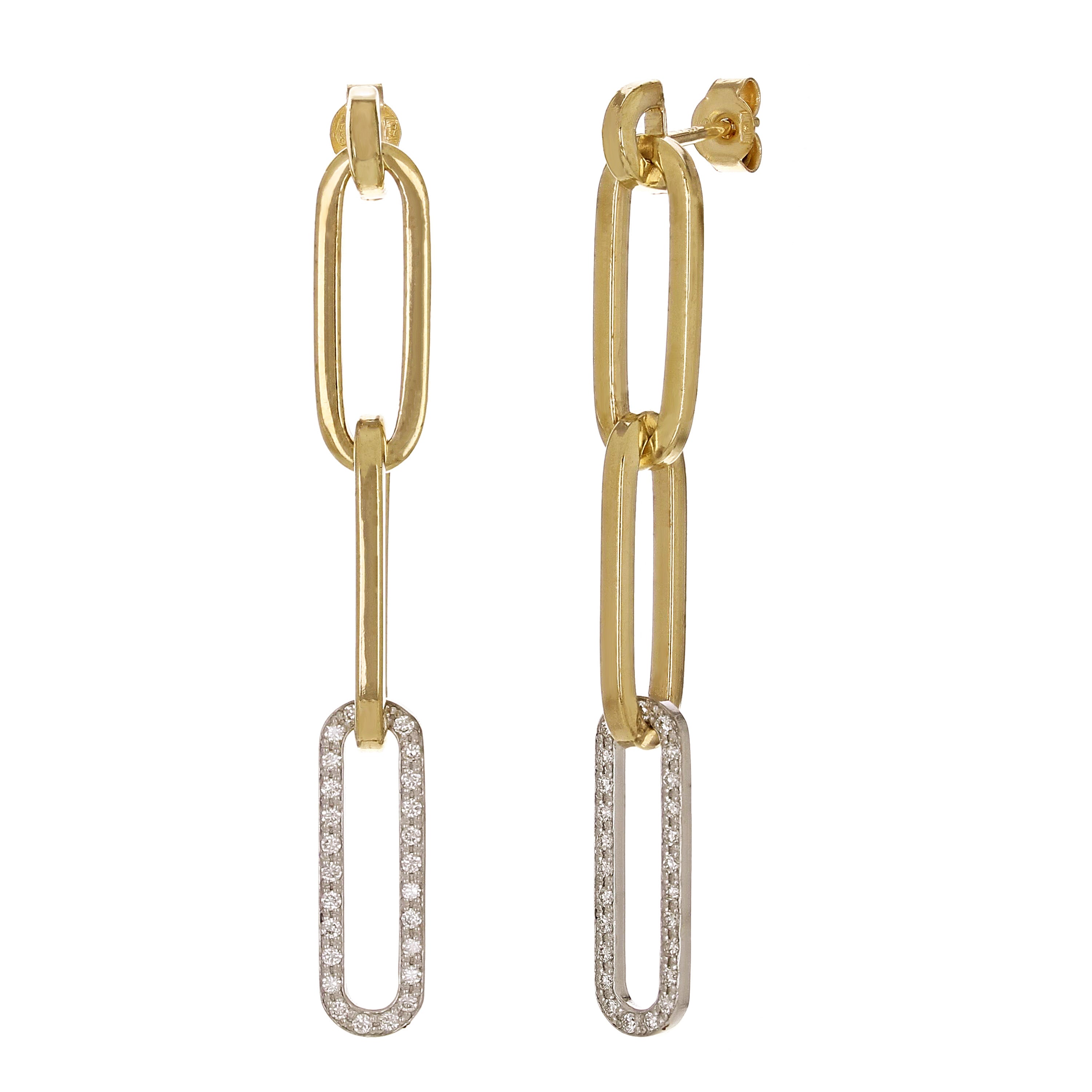 14k Yellow Gold 0.42ctw Diamond Paper Clip Dangling Earrings 2" 4.3 grams