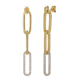 14k Yellow Gold 0.42ctw Diamond Paper Clip Dangling Earrings 2" 4.3 grams