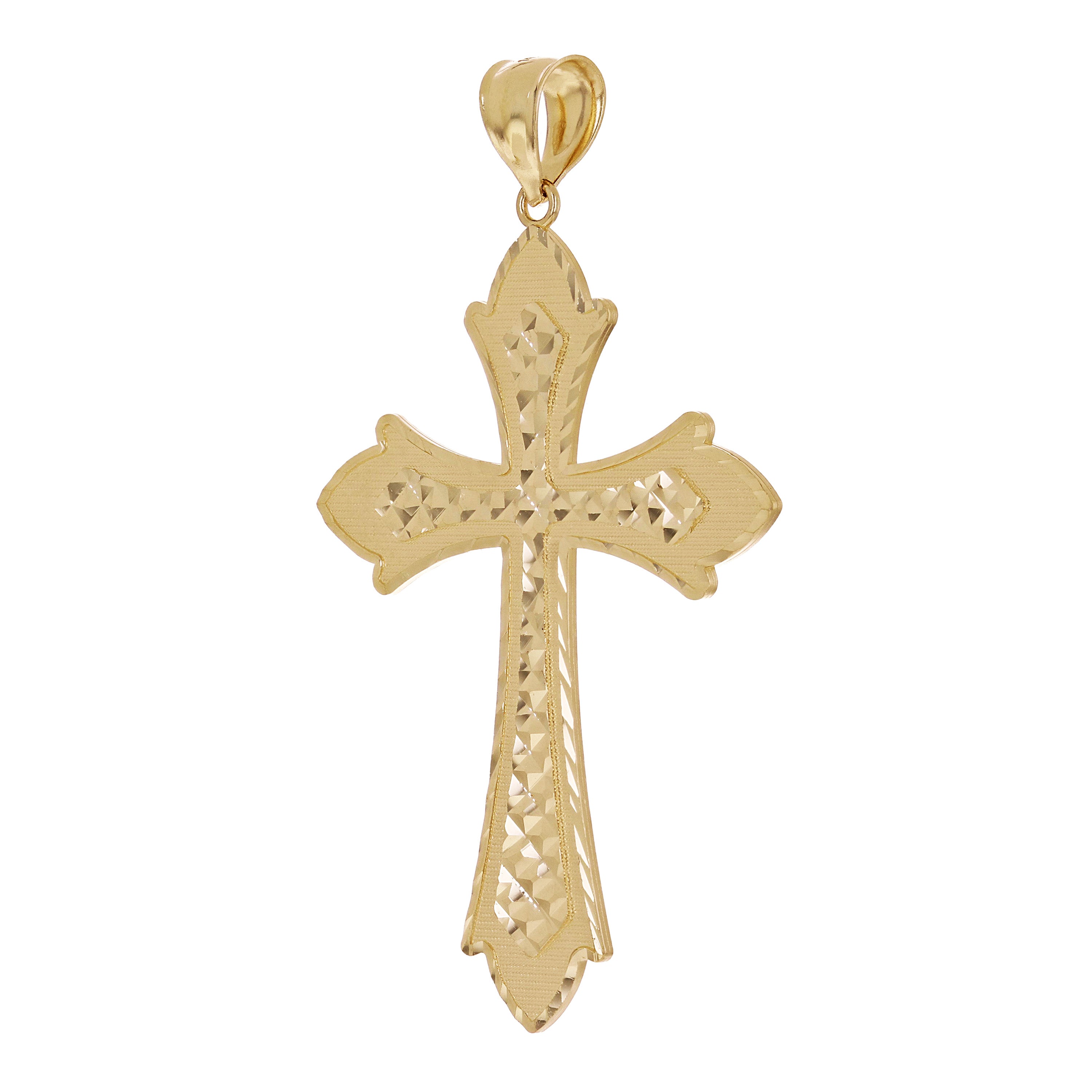 14k Yellow Gold Solid Diamond Cut Cross Charm Pendant 3" 6.3 grams