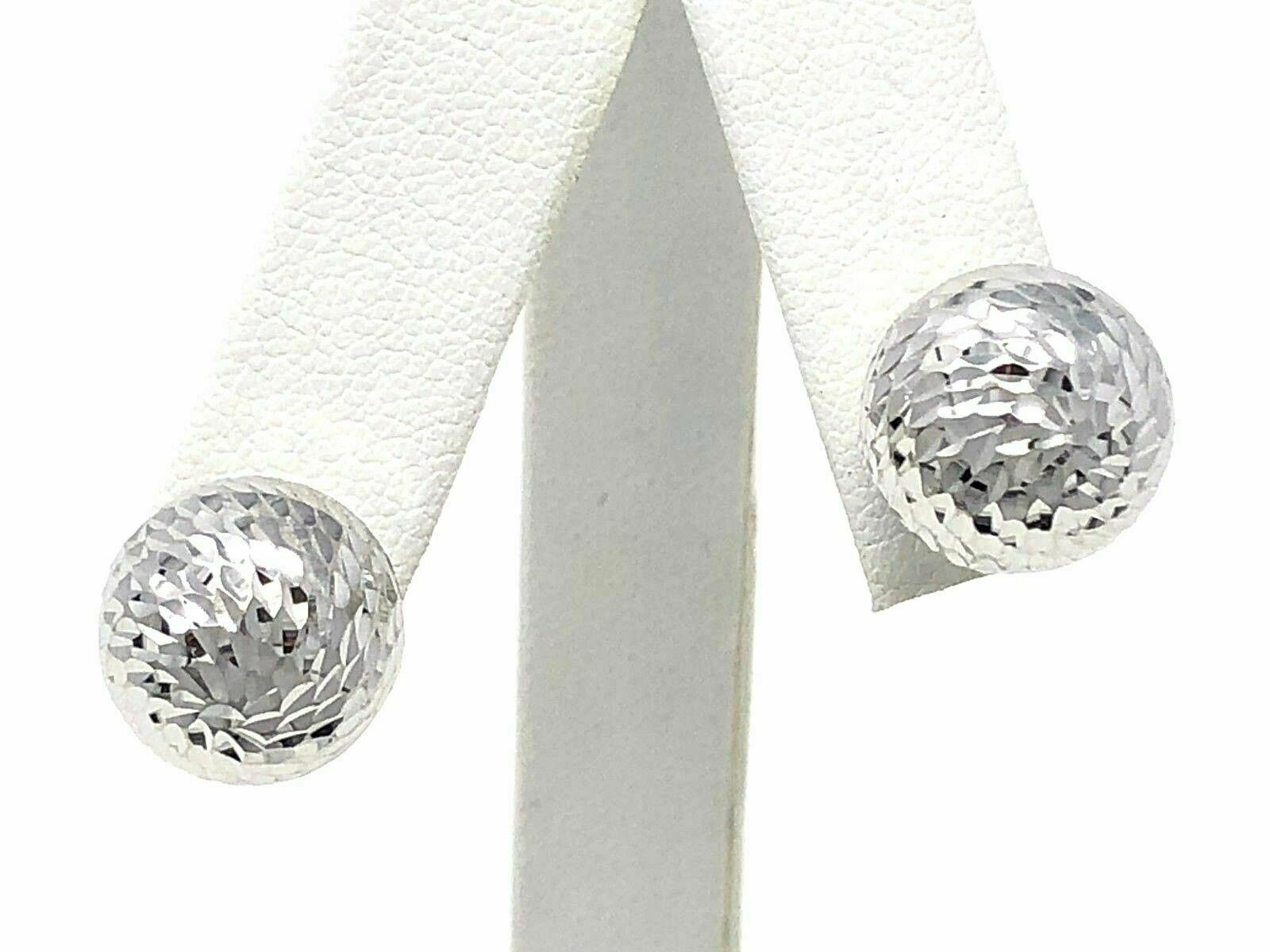 Italian 14k White Gold Diamond Cut Ball Stud Earrings 12mm 2.6 grams