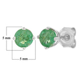 14k White Gold Round Emerald Solitaire Stud Earrings