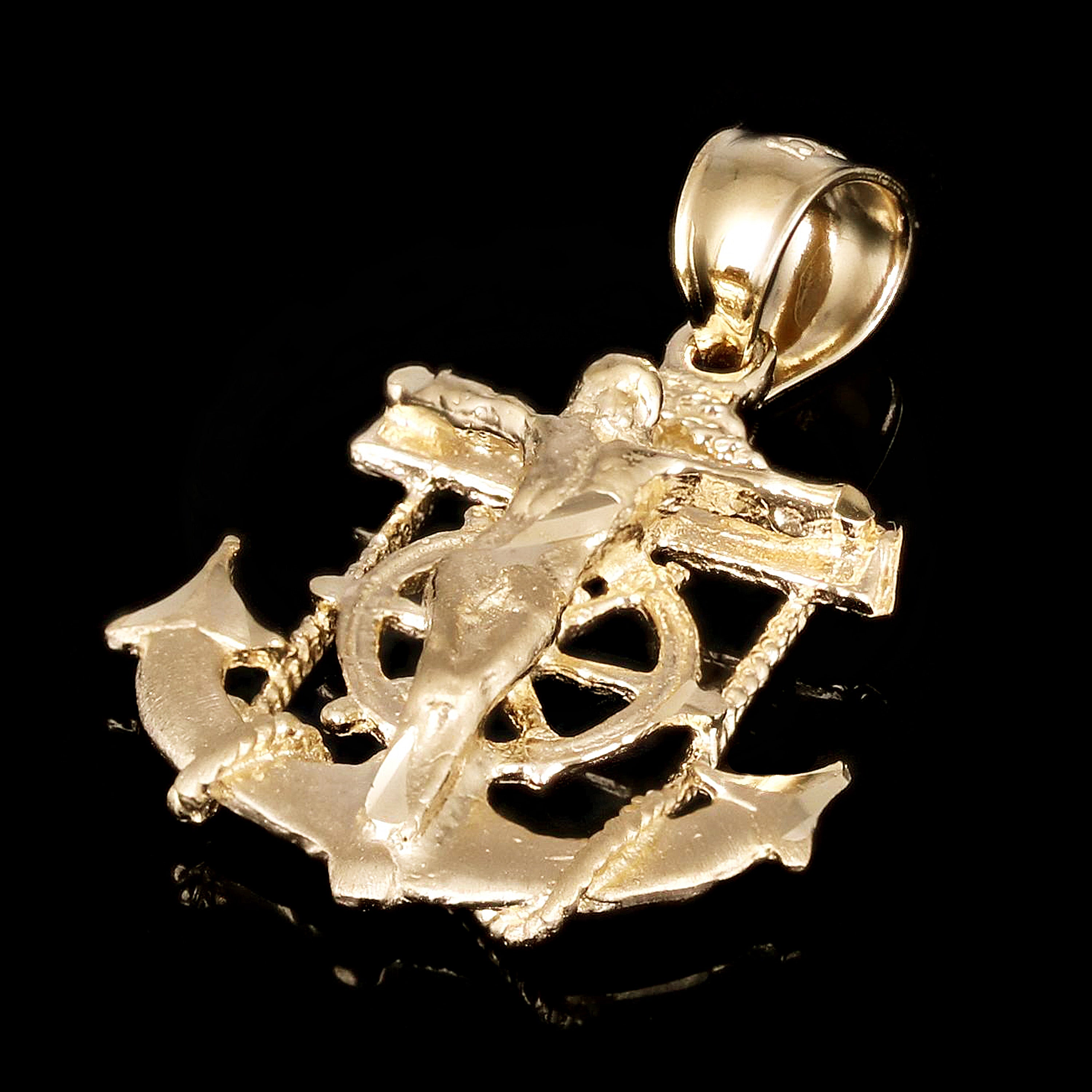14k Yellow Gold Jesus Christ  Cross Anchor Ship Mariners Pendant 1" 2.4 grams
