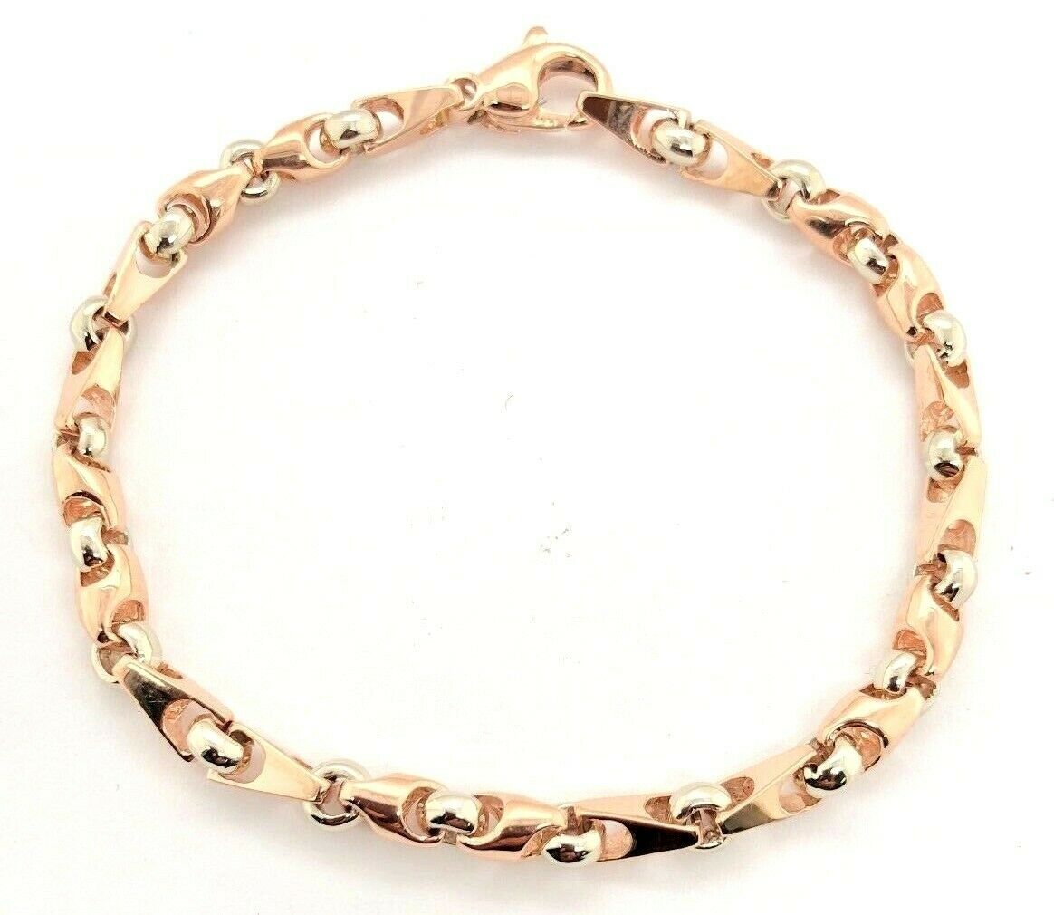 10k Two Tone Gold Handmade Fashion Link Bracelet 8" 4.9mm 15.4 grams