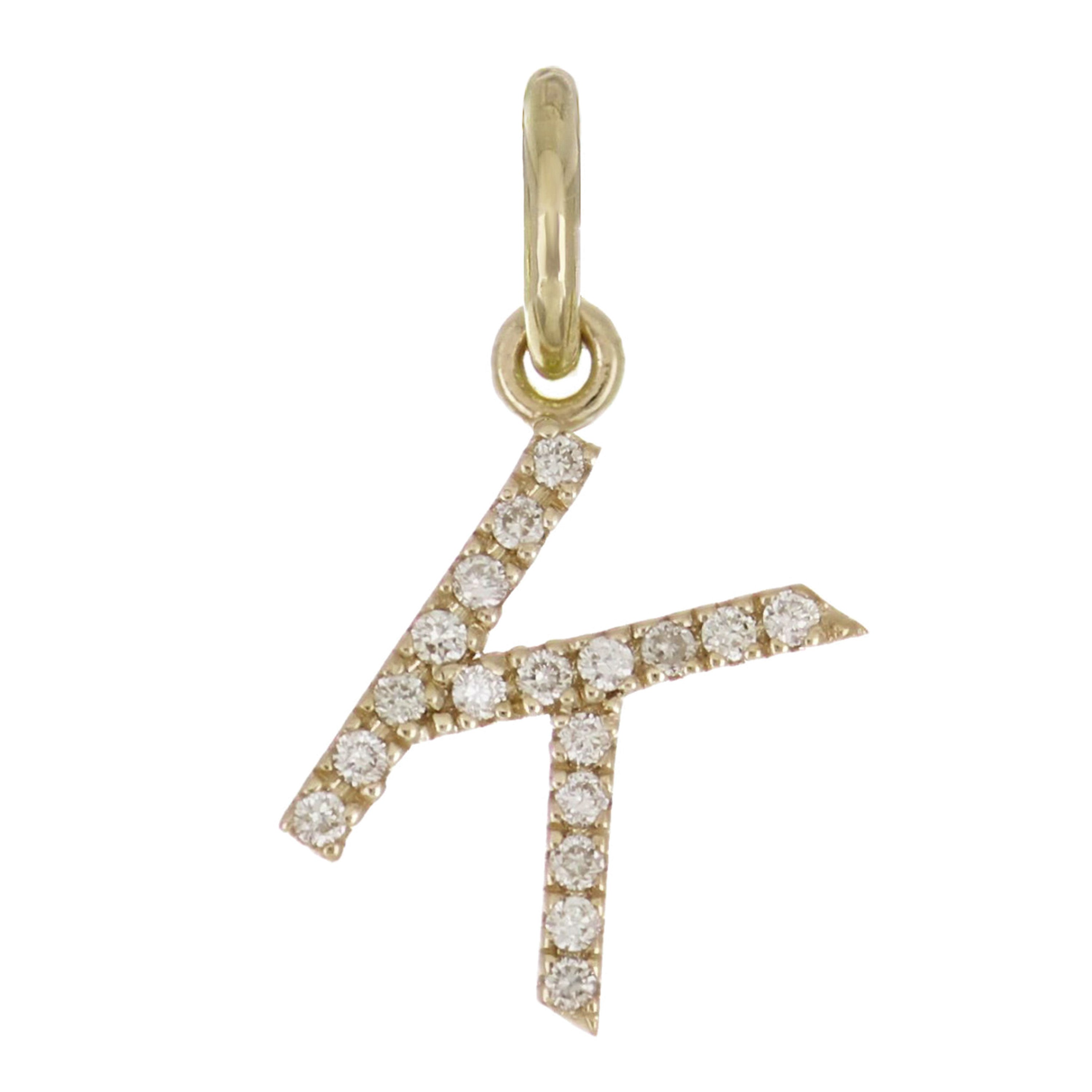 14k Yellow Gold Diamond Initial Letter K Charm Pendant - Letter K,Yellow
