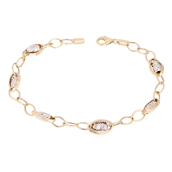 Italian 14k Two-Tone Gold Multiple Oval Links Fancy Bracelet 7.5