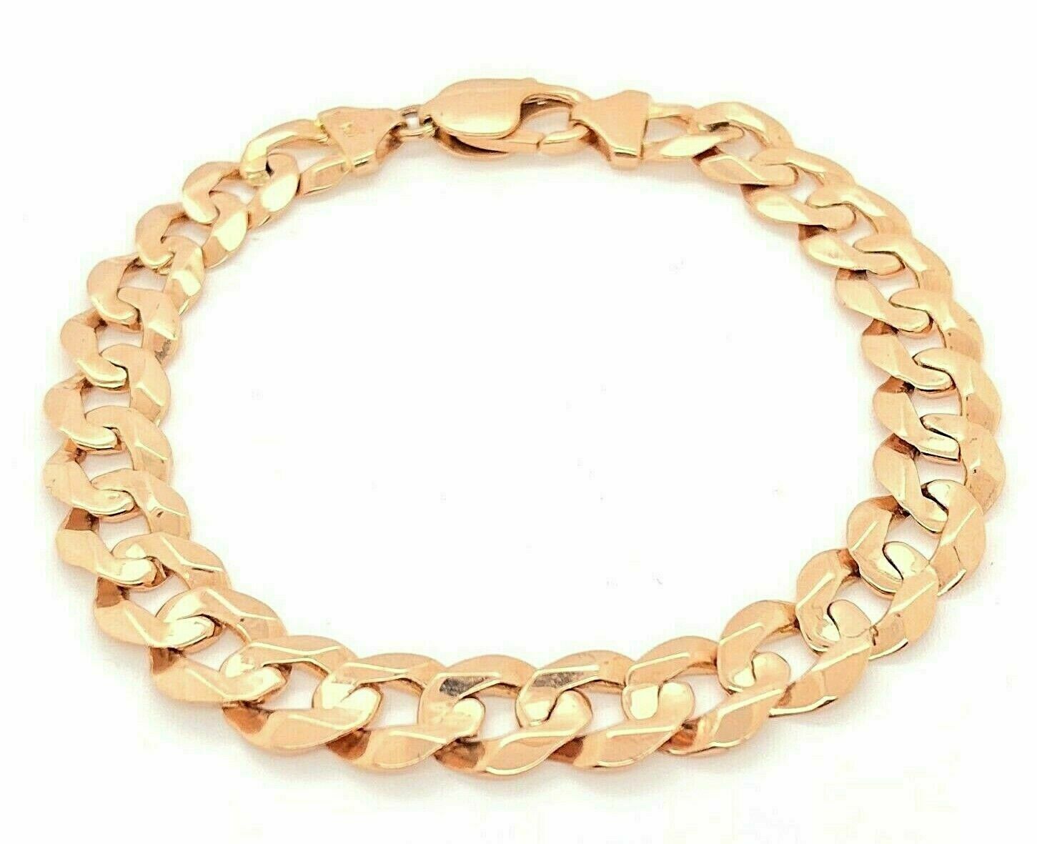 14k Rose Gold Flat Cuban Curb Link Chain Bracelet 7.5" 9mm 15.9 grams - Rose,7.5"
