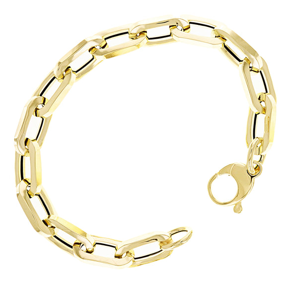 Italian 14k Yellow Gold Big Hollow Oval Paper Clip Link Bracelet 8